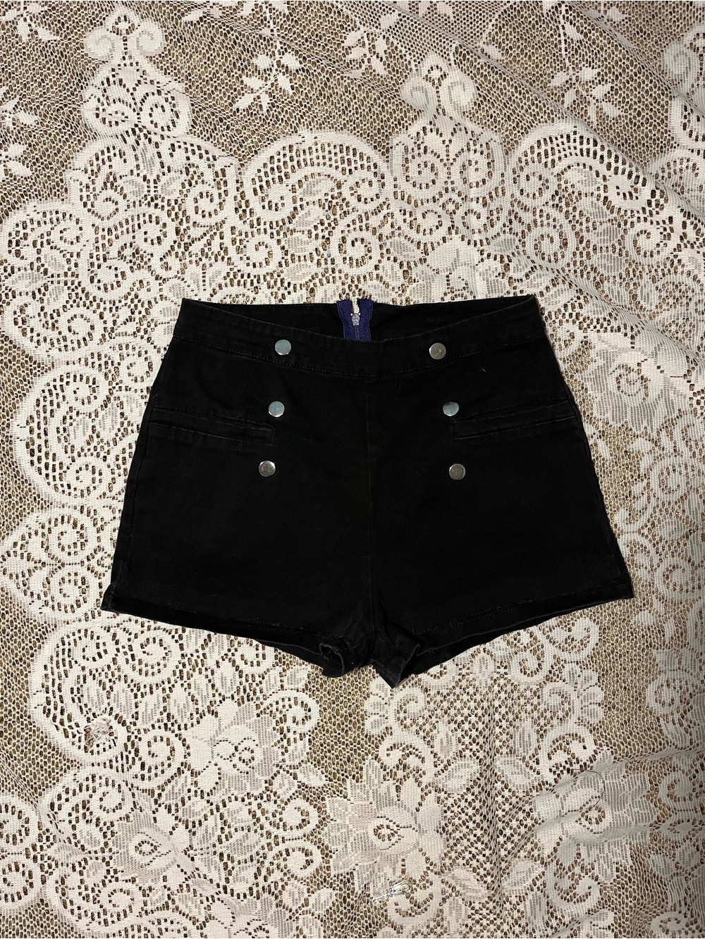 Black Button High-Waist Women's Shorts